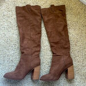 Knee high suede heeled boots